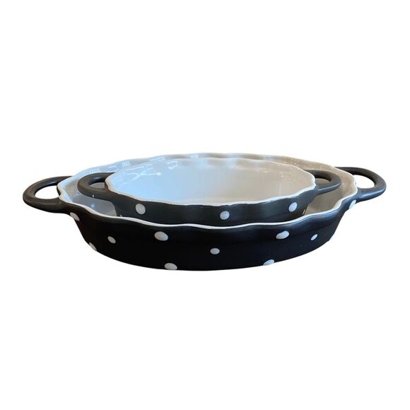Gold Coast Ceramic Black & White Polka Dot Oval Bakeware Set - Picture 1 of 7